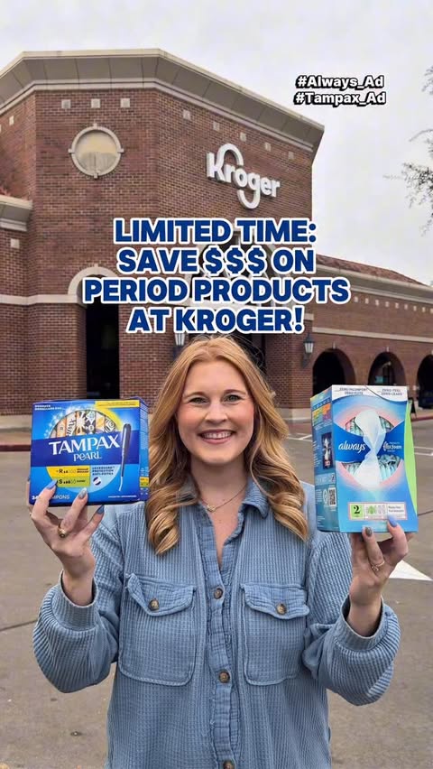 Instagram post by @txfrugalfinds for Always. Caption reads: #Always_Ad #Tampax_Ad Save on not one, not two,....