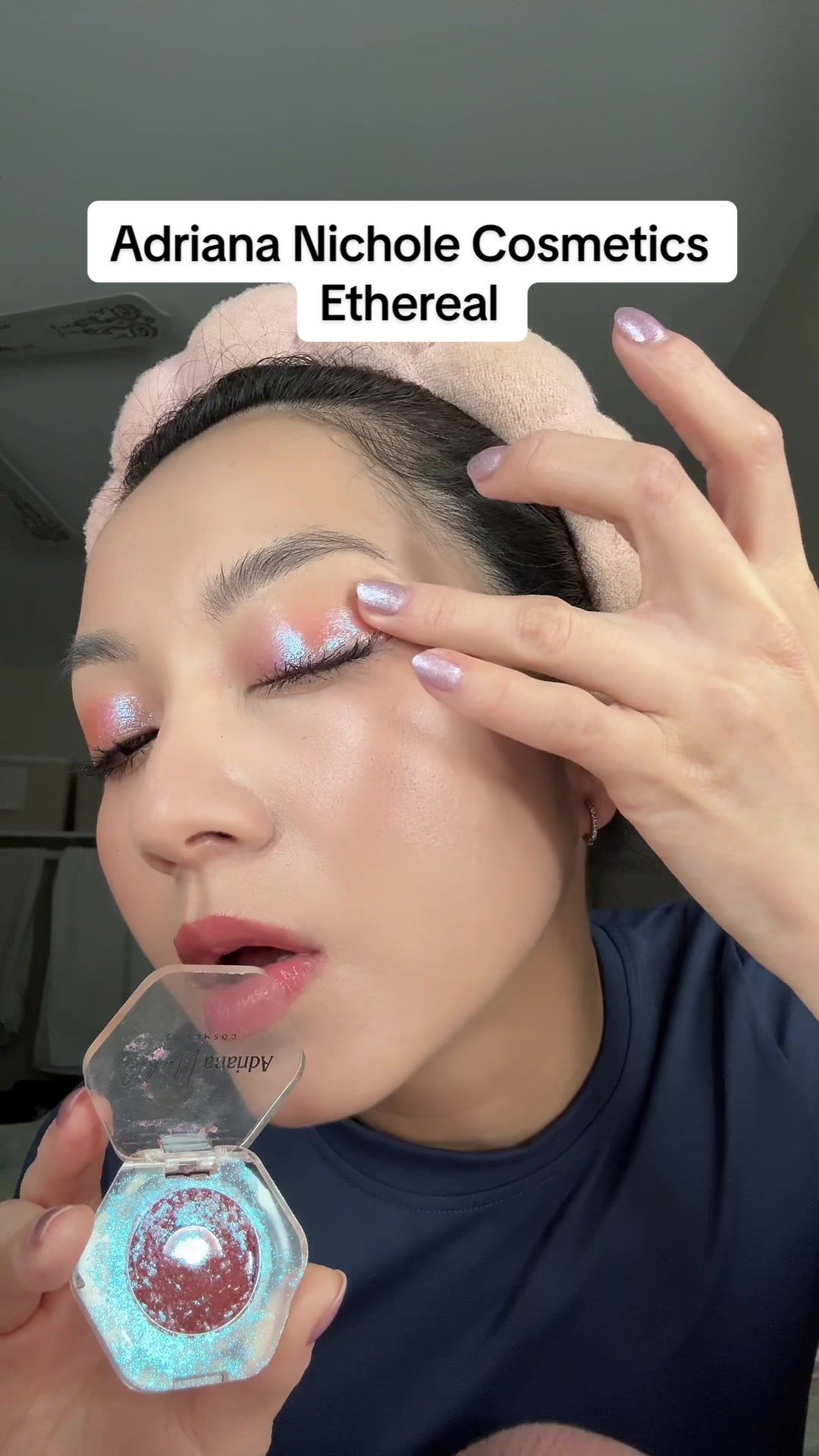 TikTok post by @nphiynhi for Adriana Nichole Cosmetics. Caption reads: [...] my knees up for "Ethereal" ✨ @Adriana....