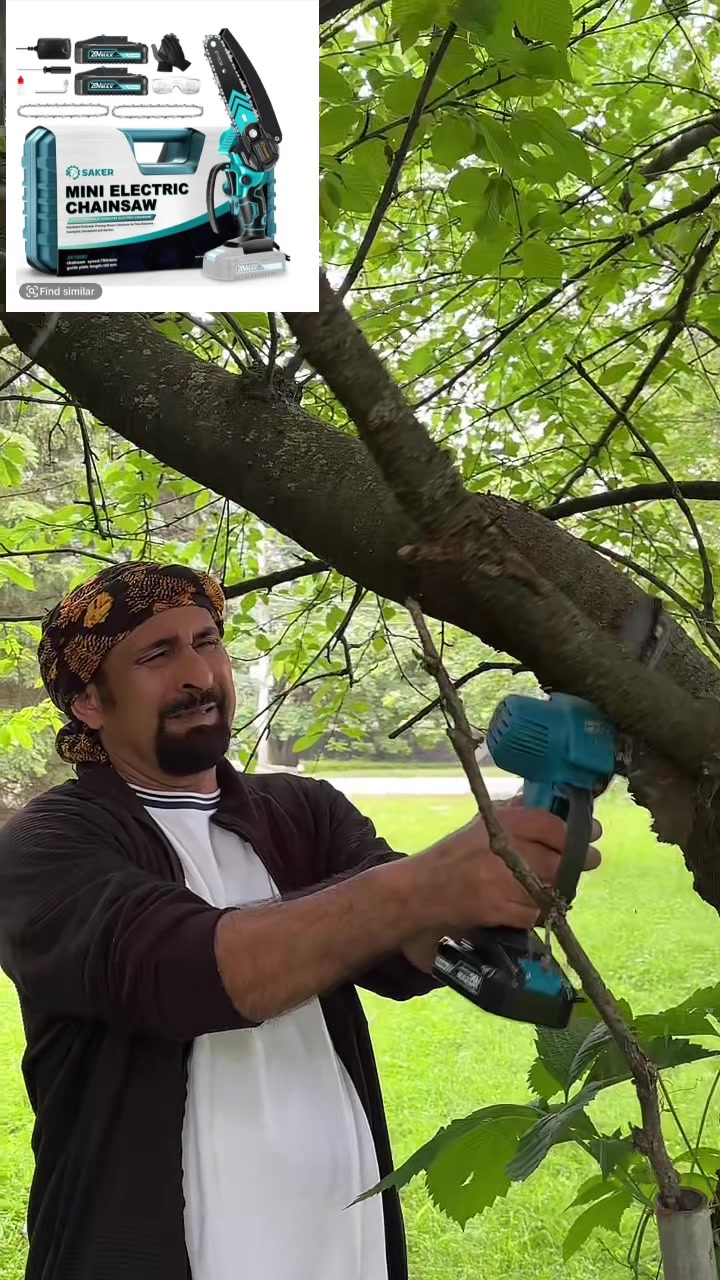 TikTok post by @saliyashayel for Smartsaker. Caption reads: @Smartsaker #minicordlesschainsaw #safety [...].