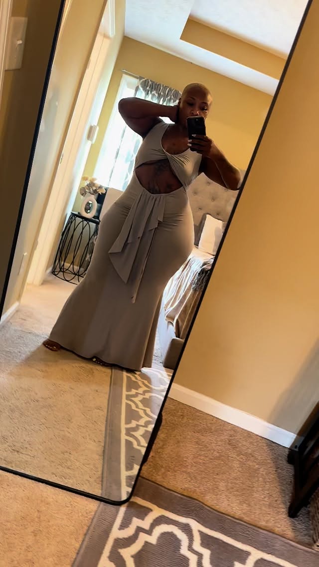 Instagram post by @siretha_mccoy for Sculpt Touch. Caption reads: Hey y’all order this sexy Cut-Out Sage Maxi Dress....
