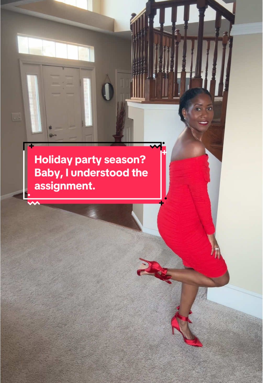 TikTok post by @dr.erricaljones for OYS-beauty. Caption reads: [...] and this red off-shoulder dress from....
