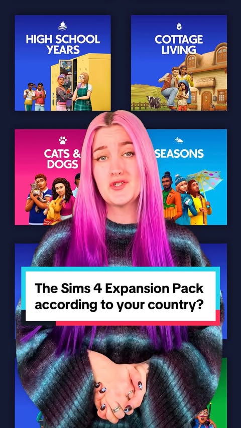 Instagram post by @kellylouisekilljoy for The Sims. Caption reads: Advertisement @thesims | Which Sims 4 Expansion....