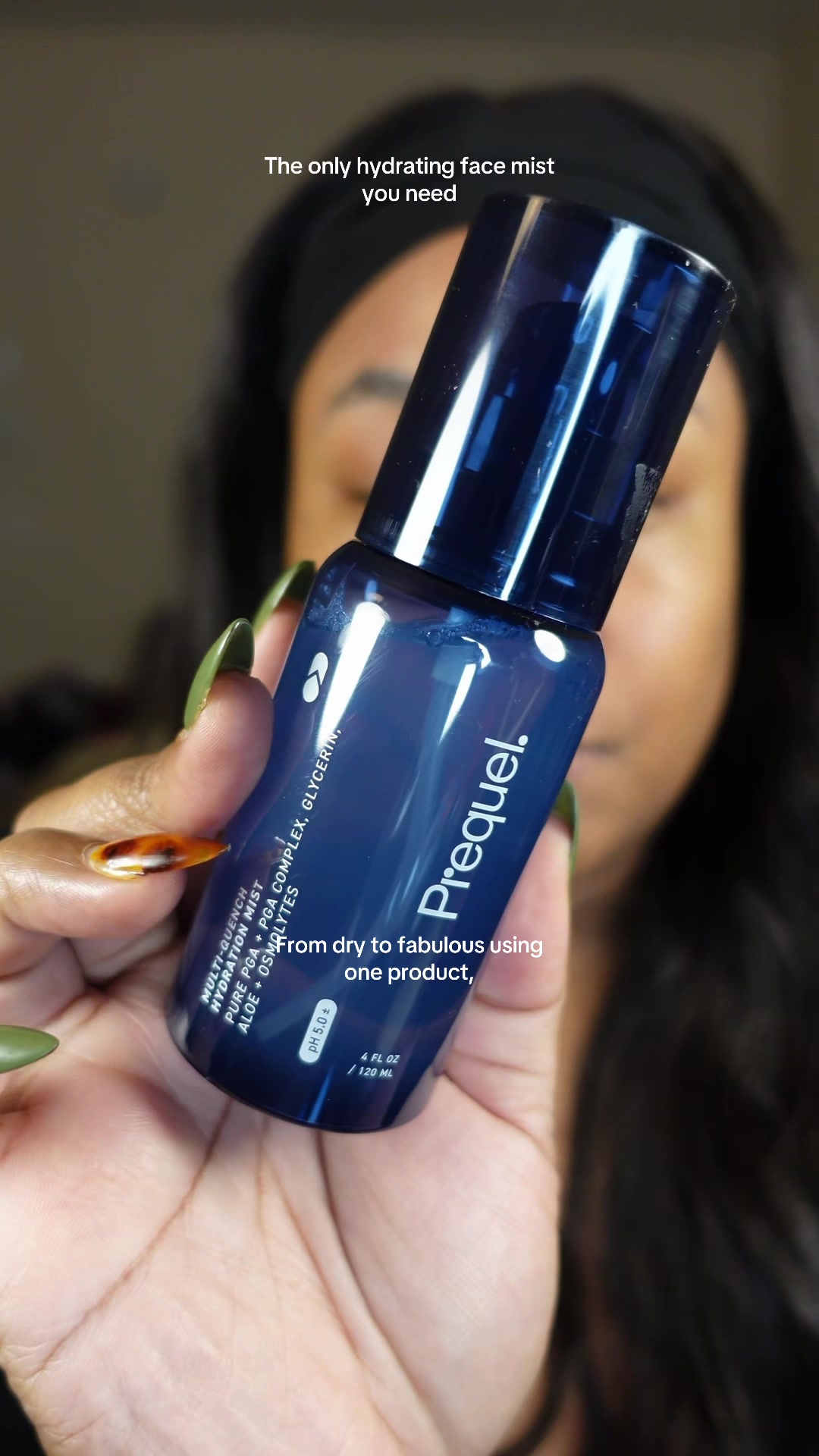 TikTok post by @courtney.nuri for Prequel Skin. Caption reads: Prequel multi quench face mist is only available....