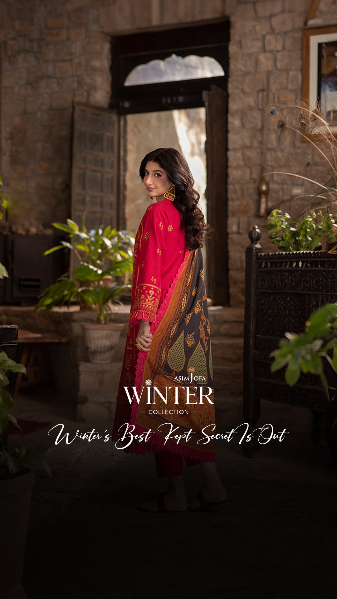 Instagram post by @rania.jofa for Asim Jofa. Caption reads: [...] doors to winter luxury are open! ✨❄️ Asim....