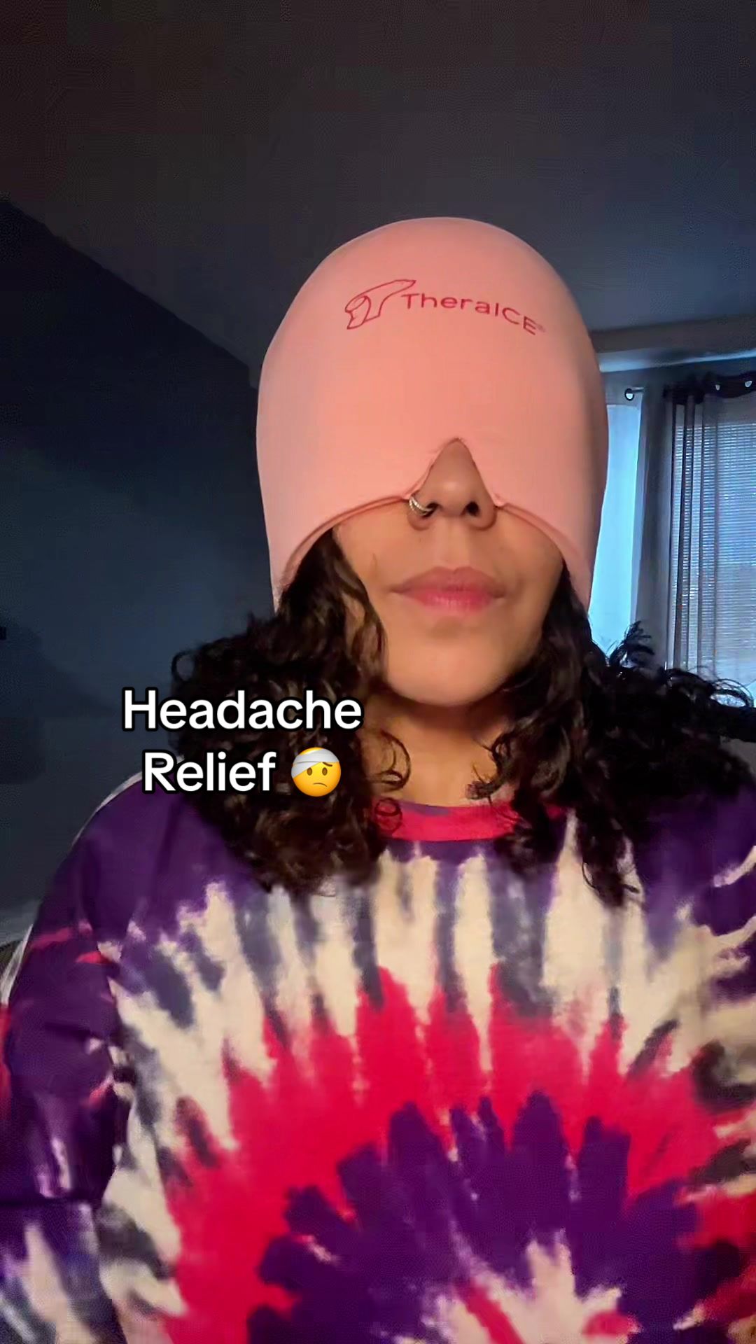 TikTok post by @traveljunkie331 for TheraICE. Caption reads: [...] #headacherelief #migrainecap #theraice....