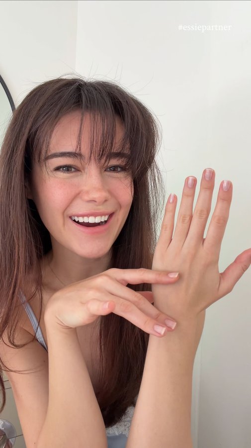 Instagram post by @alykima_ for essie. Caption reads: remember to save this elegant nail combo xx....