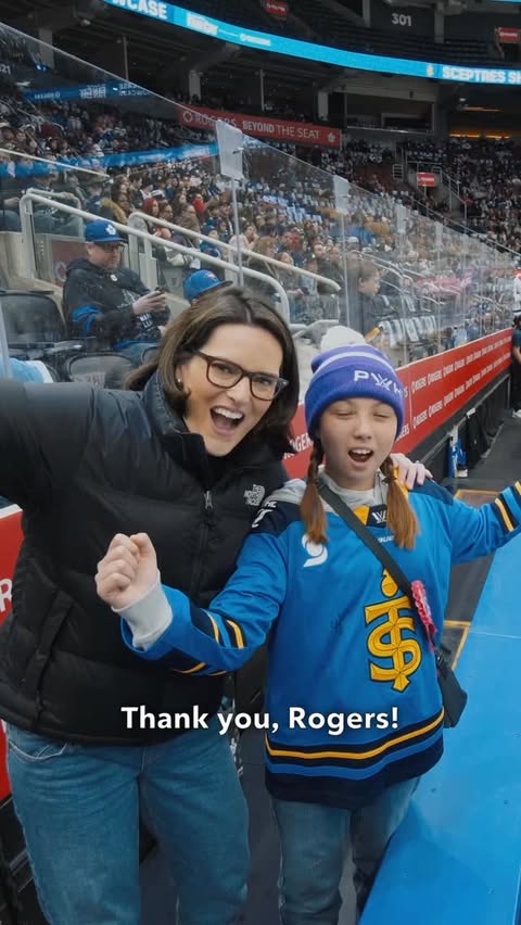 Instagram post by @carolineacameron for Rogers. Caption reads: [...] players at Leafs Fan Day presented by Rogers.