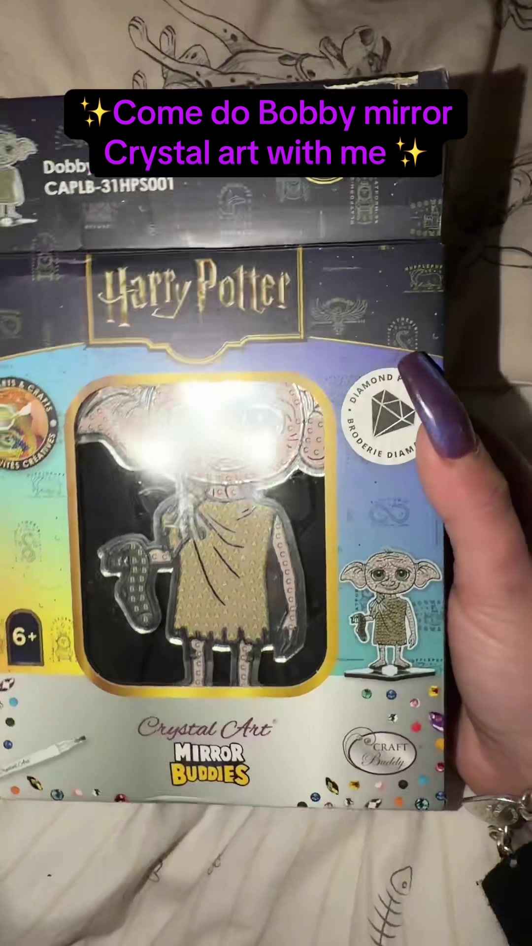 TikTok post by @caitlinapril13_x for Craft Buddy. Caption reads: [...] cutie! 🥹 - Dobby diamond art, by craft....