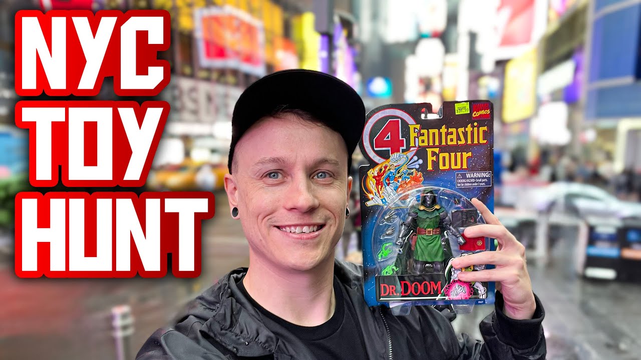 YouTube post by @sirdork730 for Entertainment Earth. Caption reads: I found SO MANY good Action Figures in new York....