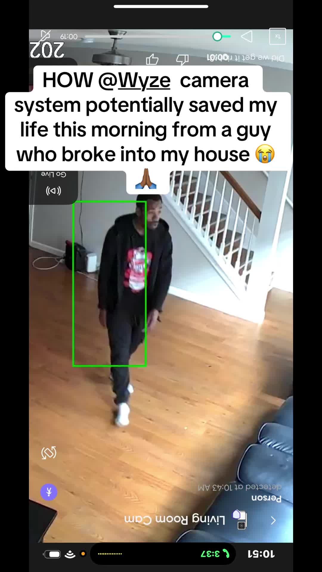 TikTok post by @its_taybaby for Wyze. Caption reads: Had it not been for @Wyze and me not getting the....