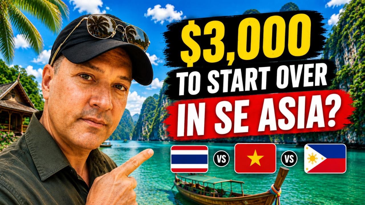 YouTube post by @gio_on_the_go for Wise. Caption reads: Cheapest Country to START OVER in Southeast Asia?....