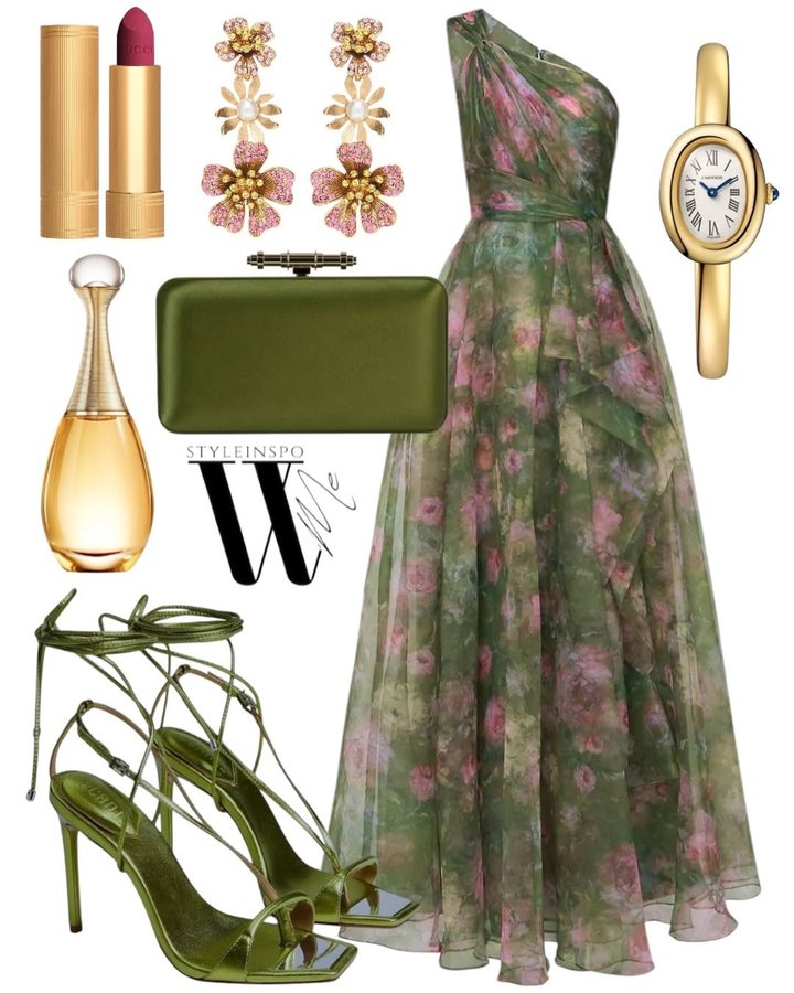 Instagram post by @styleinspo_wme for SSENSE. Caption reads: 💚✨🌷🥂🌟💃📣 @oscardelarenta @cartier @ssense....