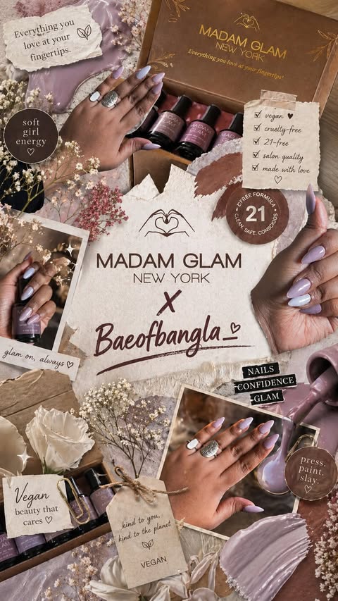 Instagram post by @baeofbangla_ for Madam Glam. Caption reads: [...] look and the peace of mind #madamglam....