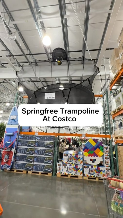 Instagram post by @costconewdeals for Springfree Trampoline. Caption reads: [...] nonstop jumping fun with the Springfree....