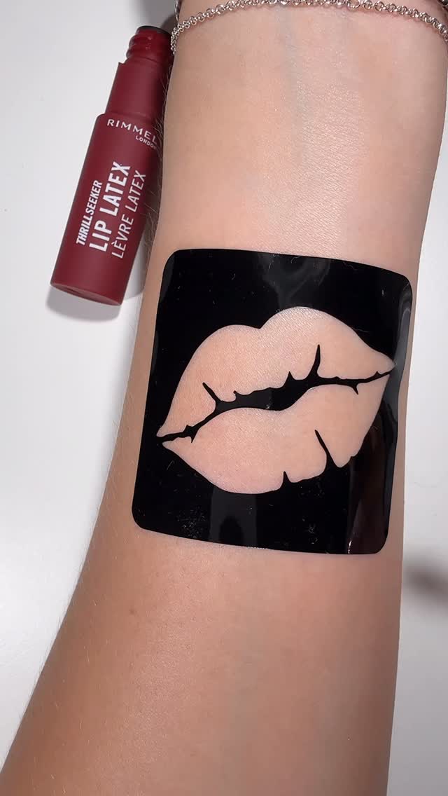 Instagram post by @bakeandglow for Rimmel London. Caption reads: @rimmellondon lip latex *gifted* 

#swatch....