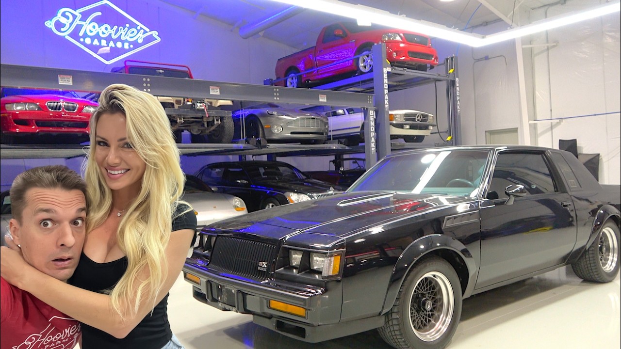 YouTube post by @HooviesGarage for Goldbelly. Caption reads: I bought a $300,000 Buick GNX supercar, and her....