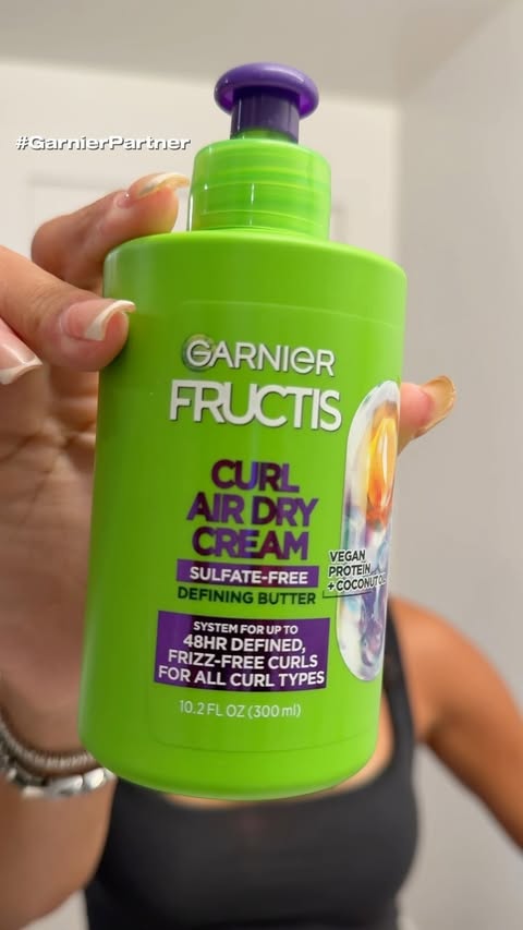 Instagram post by @annaleisetaylor for Garnier. Caption reads: [...] schedule, air drying is the way to go.....