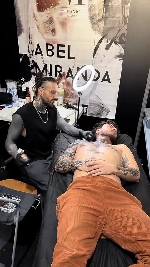 Instagram post by @abelmiranda_tattoo for EMALLA Official. Caption reads: “Almost complete. An organic structure built from....