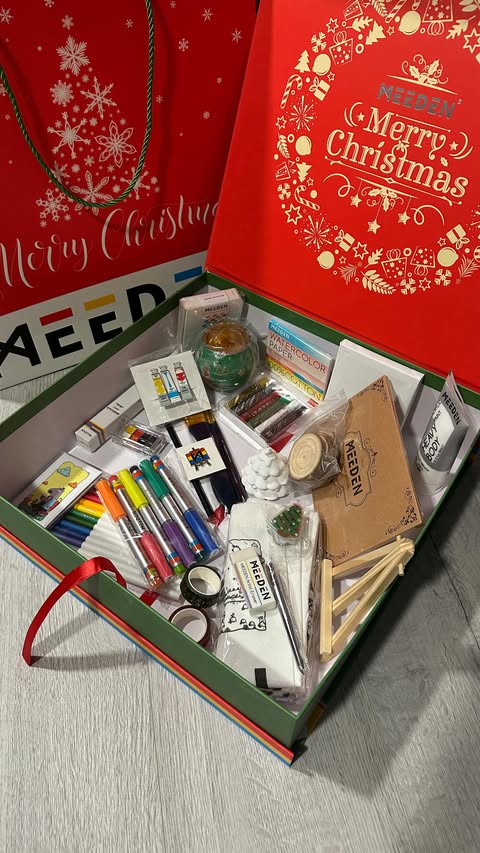 Instagram post by @ydnacydnam for MEEDEN ART. Caption reads: Meeden Christmas Calendar day 5-8 ✨🎨🌲 
Day 5:....