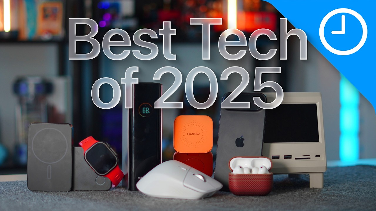 YouTube post by @9to5Mac for KUXIU. Caption reads: These Tech Products Deserve Product of the Year....