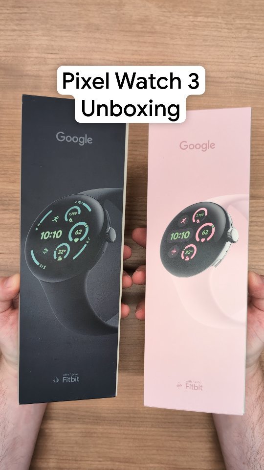 Instagram post by @madebygoogle for Fitbit. Caption reads: Unboxing the new #PixelWatch 3 in both sizes....