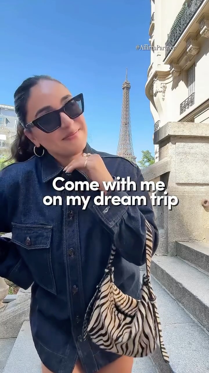 Instagram post by @thekatieromero for Affirm. Caption reads: #AD 7 days in Paris with my only concern being how....