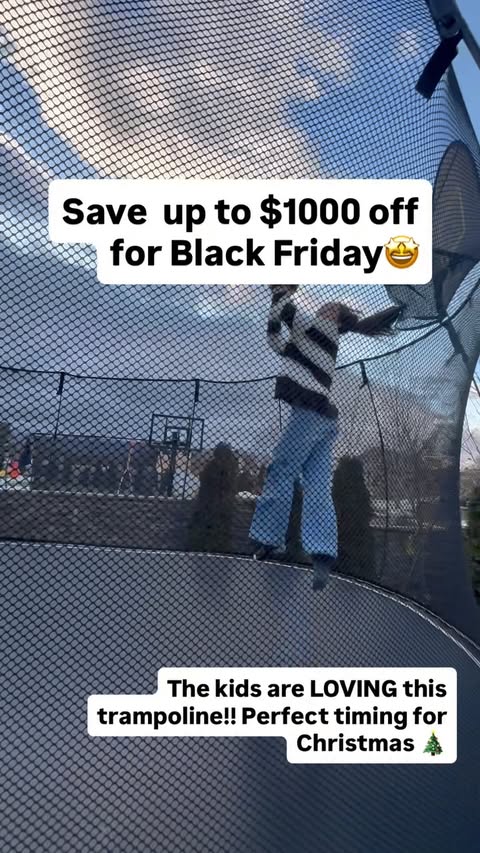 Instagram post by @bubbapage for Springfree Trampoline. Caption reads: My kids are OBSESSED. 😂 Get it on sale in time....