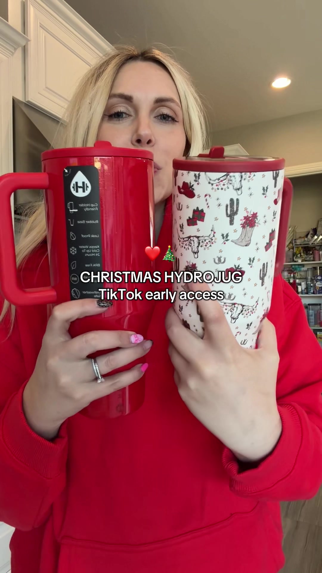 TikTok post by @kierra_b_lifestyle for HYDROJUG. Caption reads: Hydrojug cowboy Christmas and holly are [...].