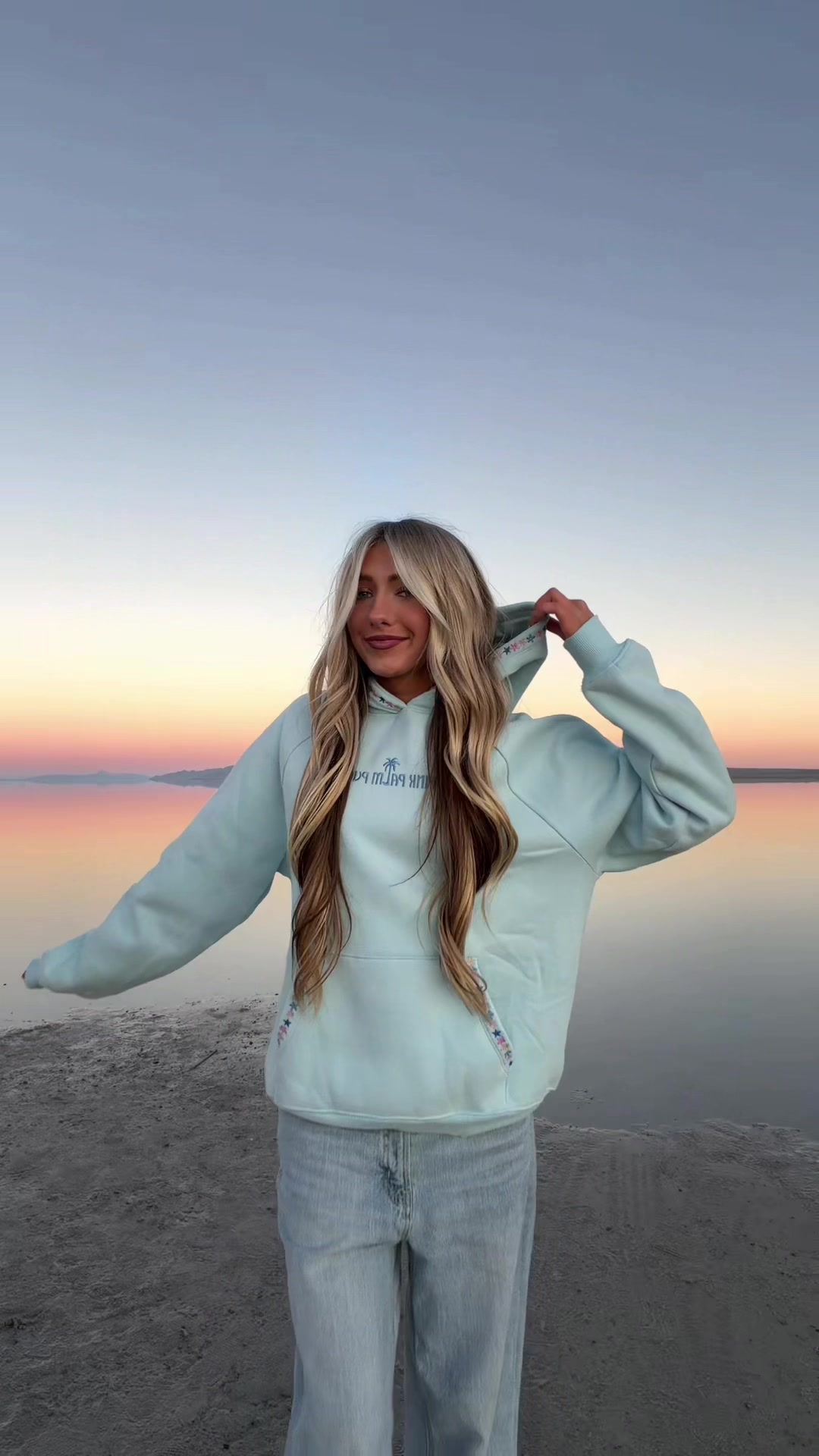 TikTok post by @oaklee.vansweden for PINK PALM PUFF. Caption reads: the new @PINK PALM PUFF CTS hoodies are out [...].