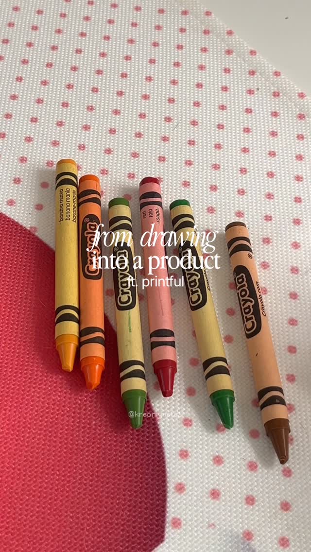 Instagram post by @kreamynotes for Printful. Caption reads: From crayon drawings to actual product....