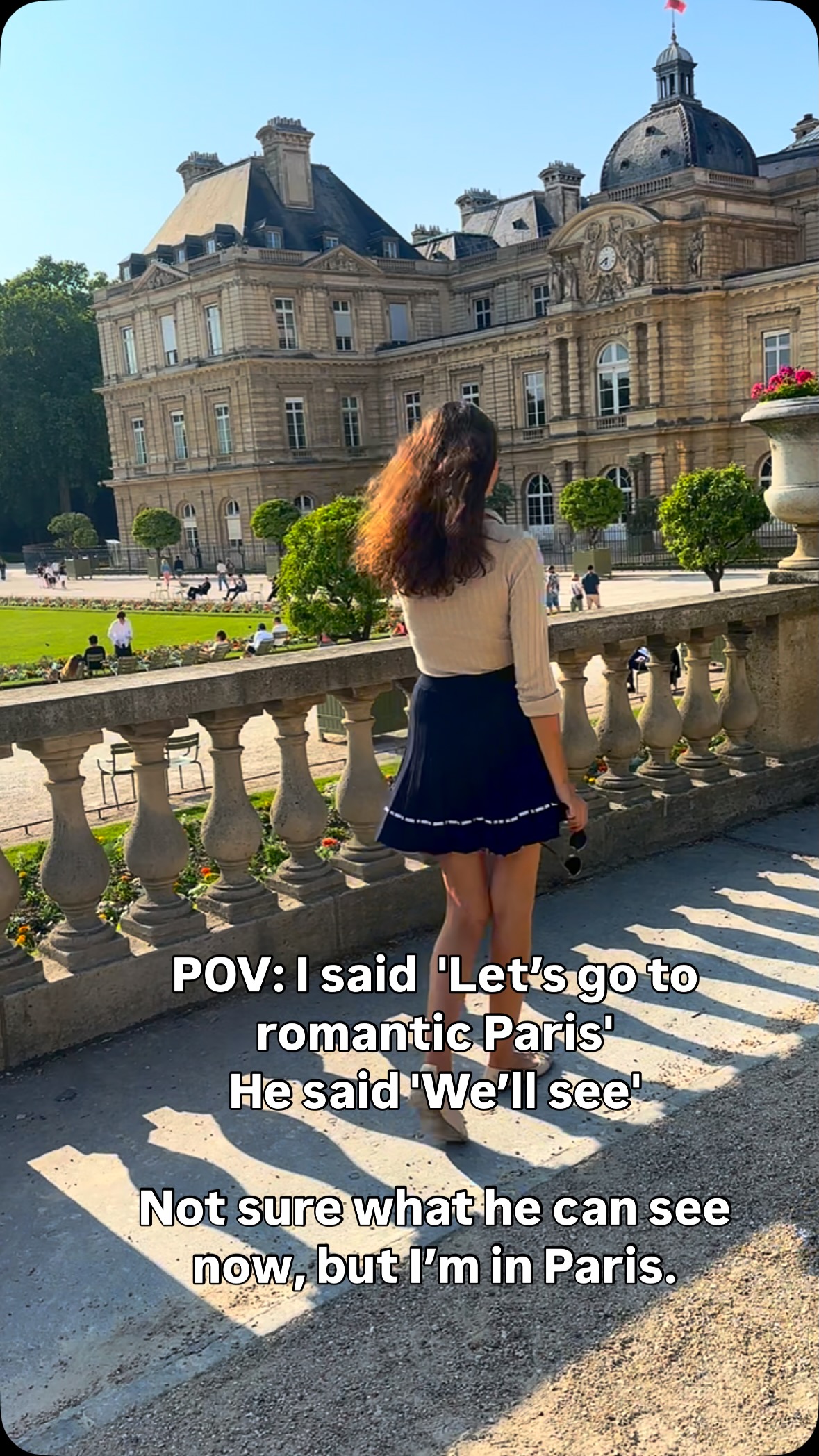 Instagram post by @solo_traveling for Girls LOVE Travel®. Caption reads: 📍Paris 🇫🇷 Jardin du Luxembourg // Luxembourg....