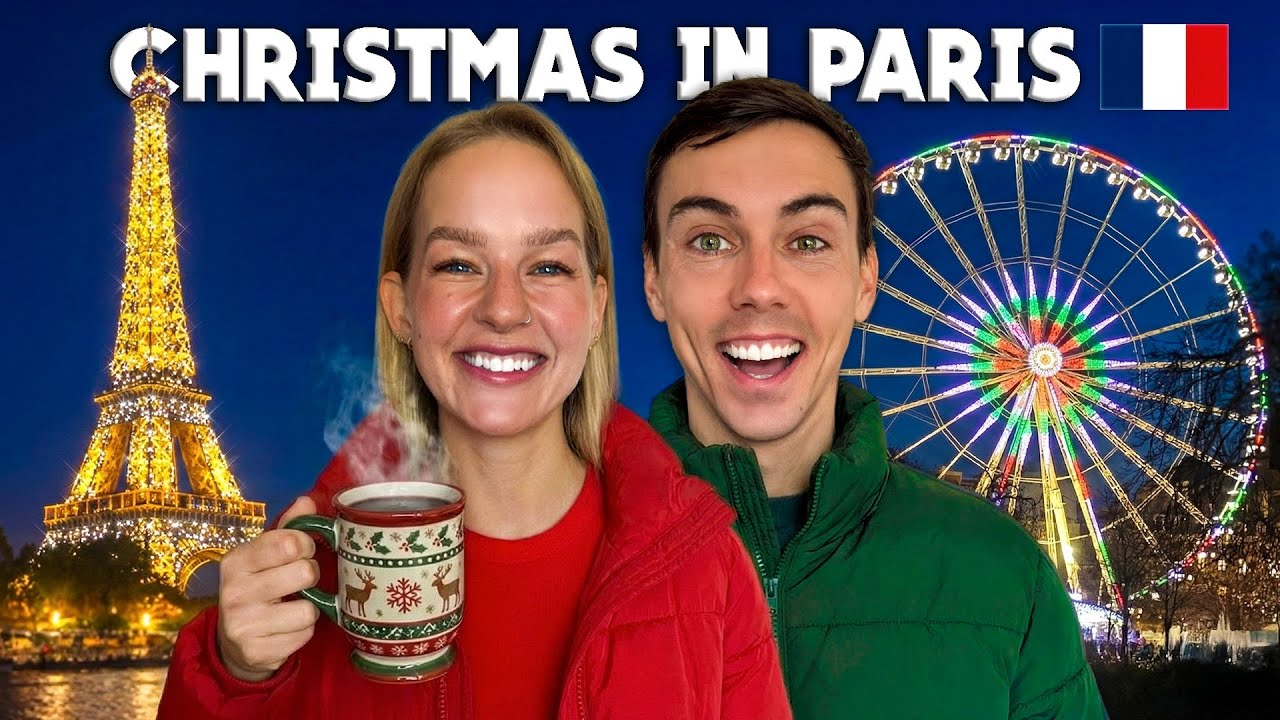 YouTube post by @2Passports1Dream for agoda. Caption reads: Paris at Christmas is MAGICAL 🇫🇷 Dreamy Winter....