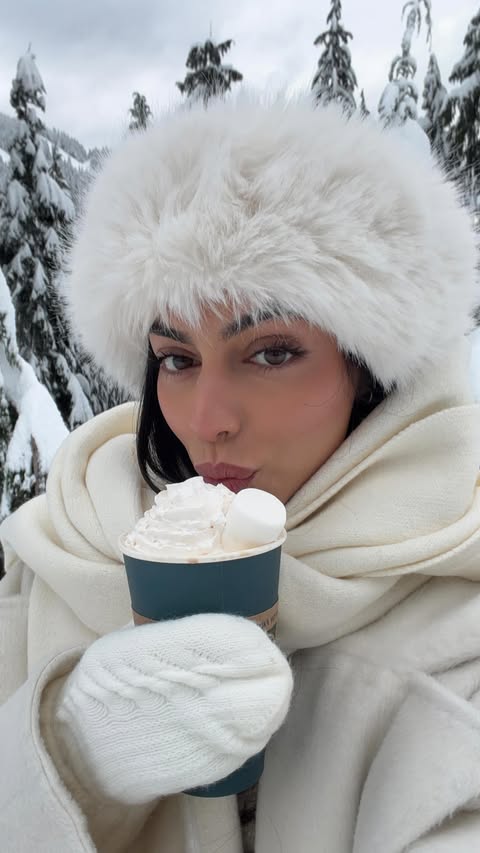 Instagram post by @mobinapeiman for REVOLVE. Caption reads: [...] 🤍 snow #winterwonderland #snow #winter....