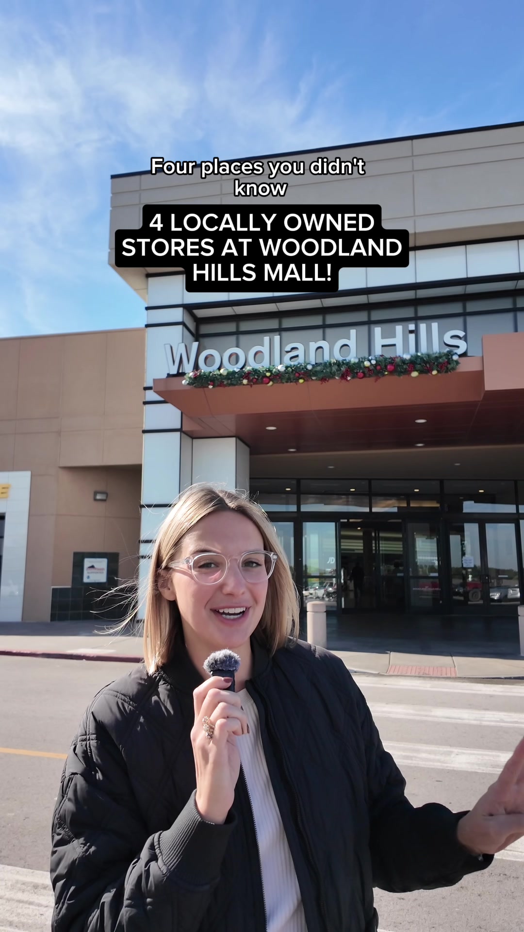 TikTok post by @maryledbetter9 for The Mall Luxury Outlets. Caption reads: Let’s check out 4 locally owned stores at Woodland....