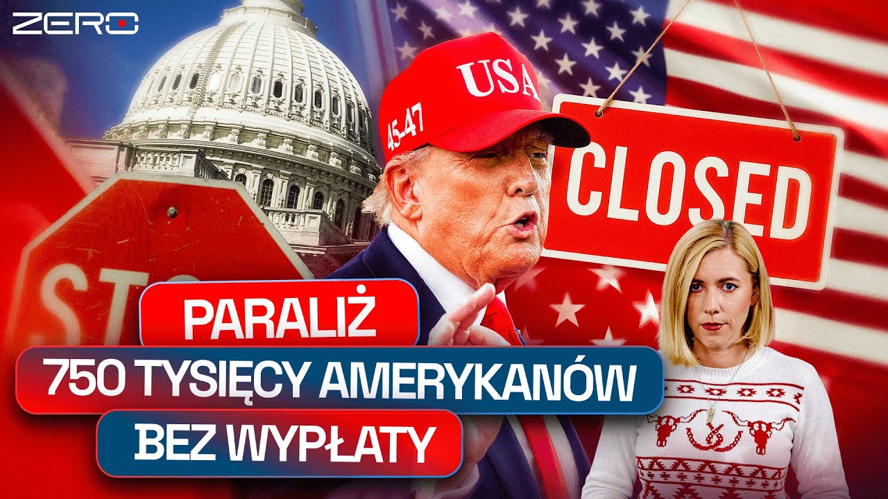 YouTube post by @KanalZeroPL for STS. Caption reads: SHUTDOWN IN THE USA. WHAT IS A GOVERNMENT....