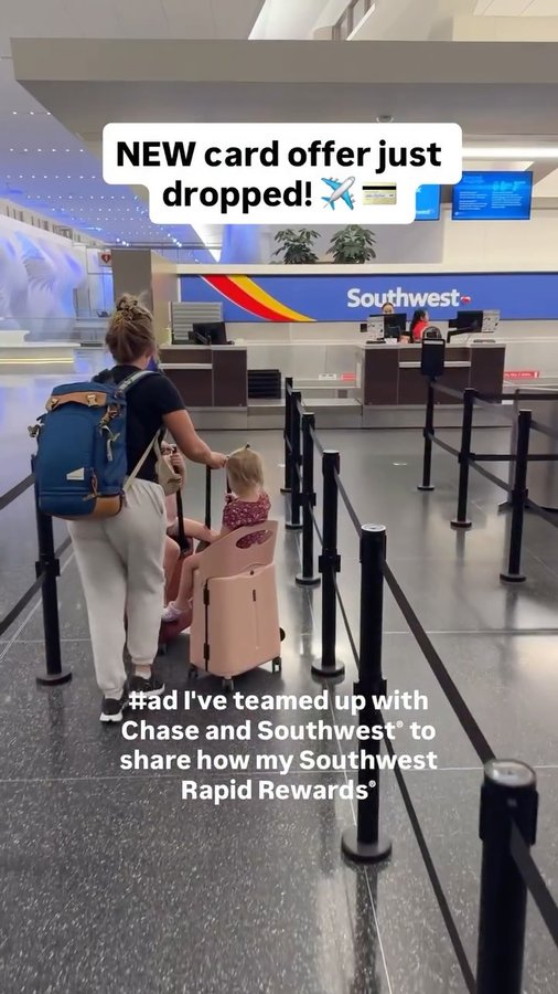 Instagram post by @whereisbriggs for Chase. Caption reads: #ad Over the years, @Southwestair has taken our....