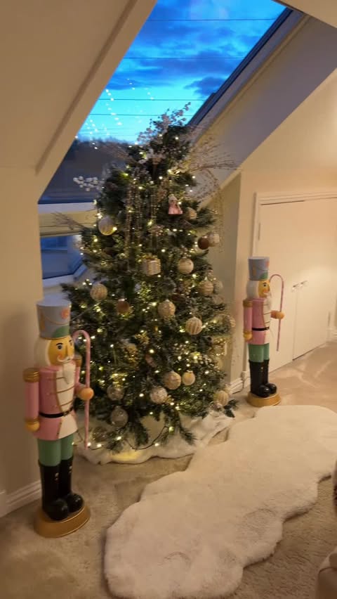 Instagram post by @pinkpeonyhome for Hampton and Astley. Caption reads: Nothing cosier than having a Christmas tree in the....