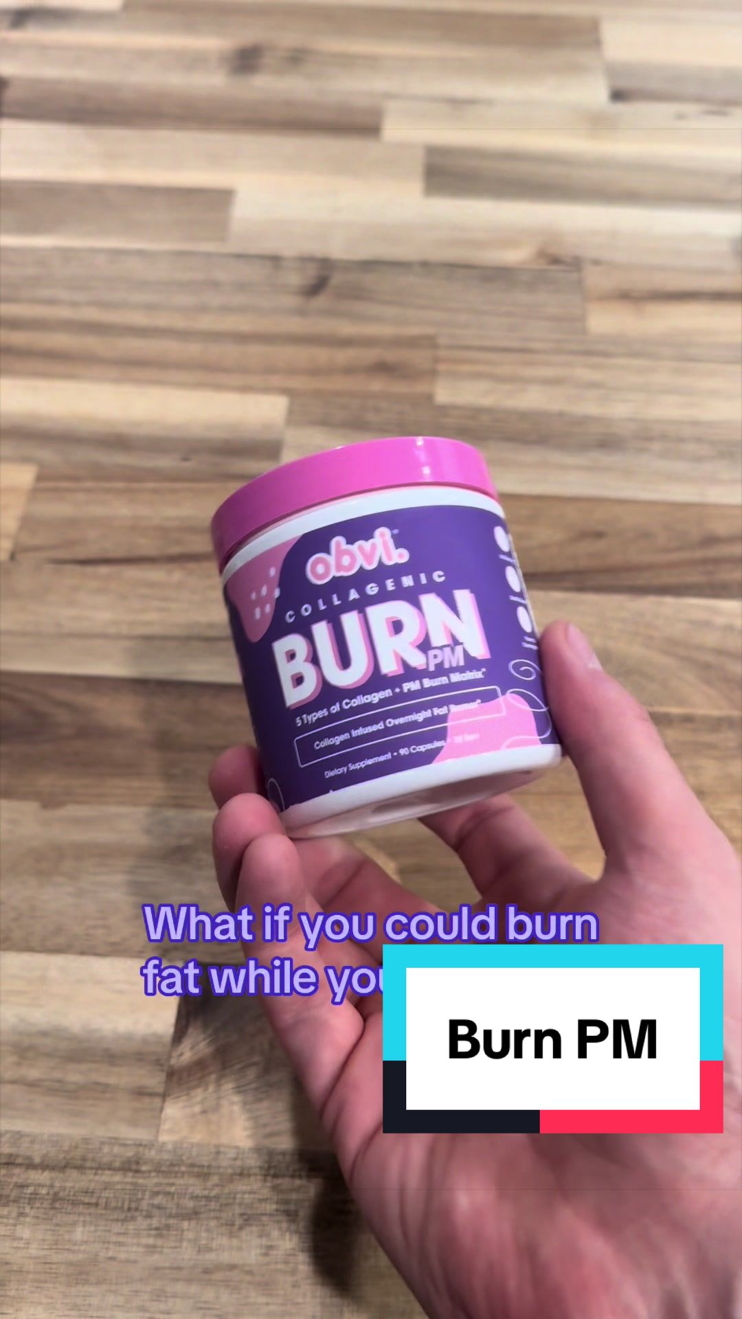 TikTok post by @getlivbeauty for Obvi. Caption reads: [...] 💜🌙 #HealthyHabits #BurnPM #FatBurning....