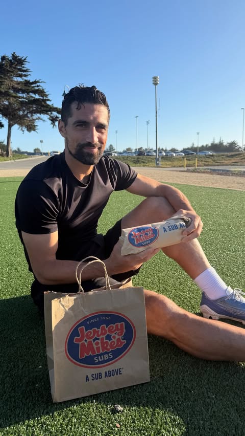 Instagram post by @theylovedaboy for Jersey Mike's Subs. Caption reads: Fueling up for the world’s biggest match day with....