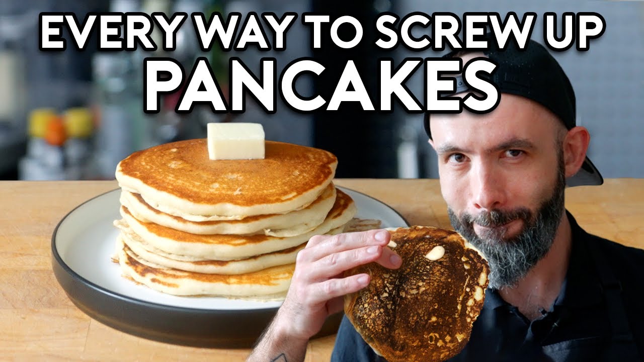 YouTube post by @bingingwithbabish for Danish Creamery. Caption reads: Every Way To Screw Up Pancakes | Botched by Babish.