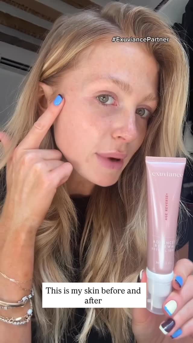 Instagram post by @halleykmcg for Exuviance. Caption reads: [...] glowy & bright my skin looks thanks to....