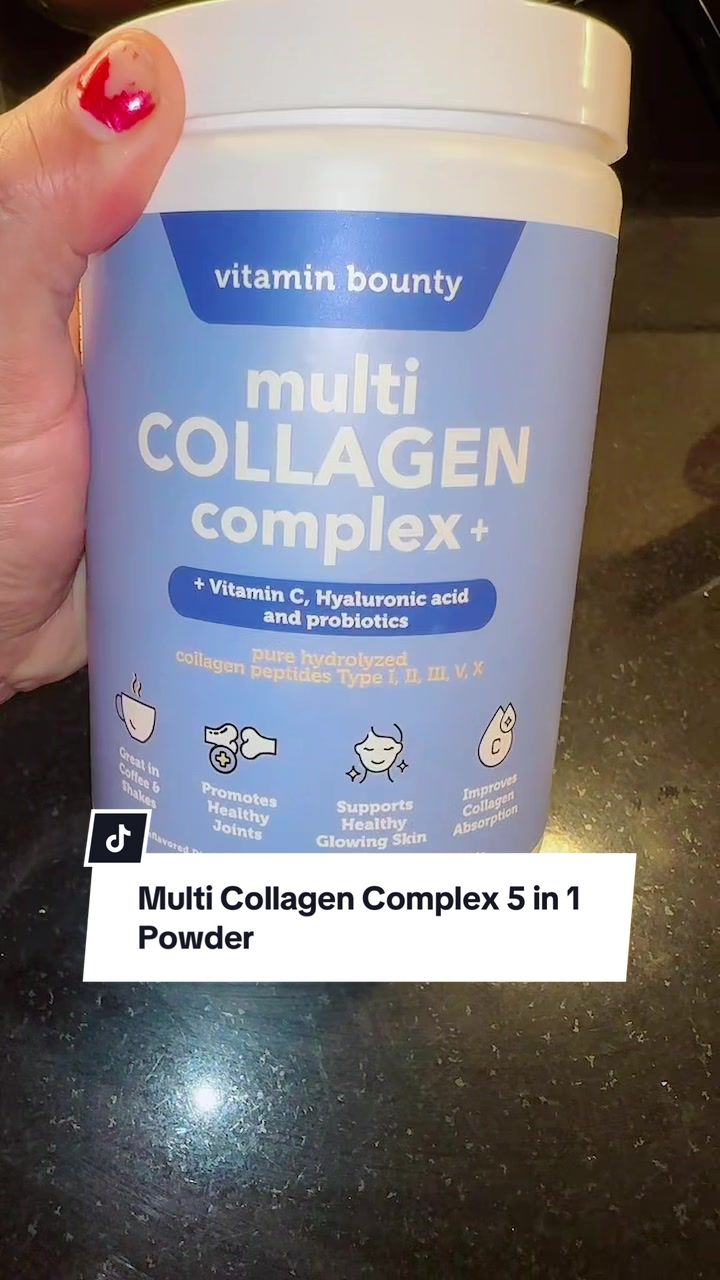 TikTok post by @shopmaryoficial for Vitamin Bounty. Caption reads: Vitamin Bounty Multi Collagen Collagen peptides....