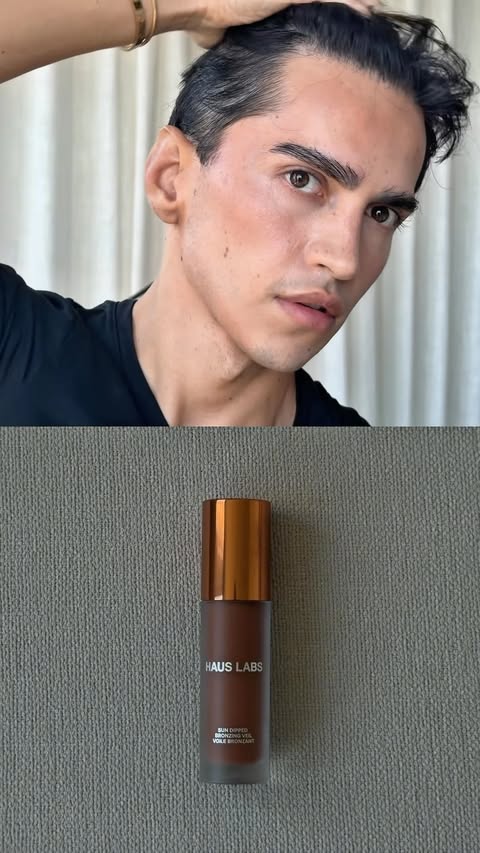 Instagram post by @markdeleonn for Haus Labs by Lady Gaga. Caption reads: A first look at the new @hauslabs Bronzing Veil. A....