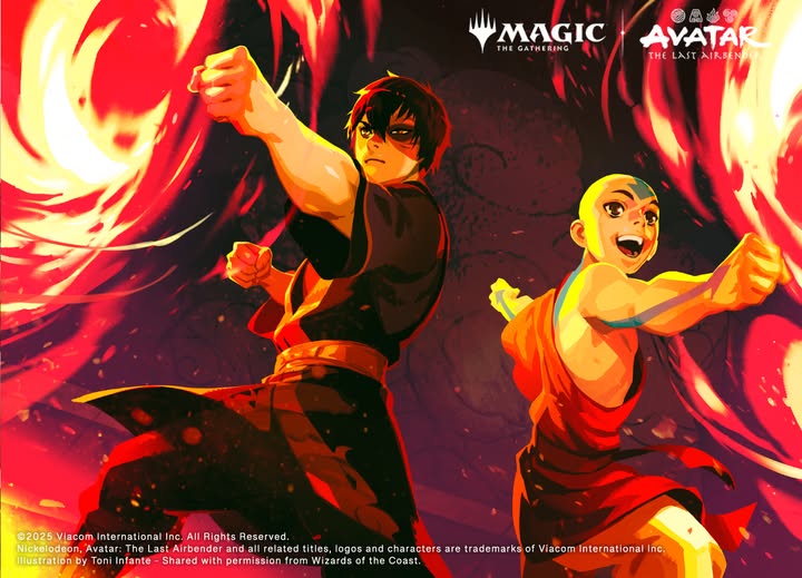 Instagram post by @toni.infante for Magic: The Gathering. Caption reads: [...] #MTGxATLA #AvatarTheLastAirbender....