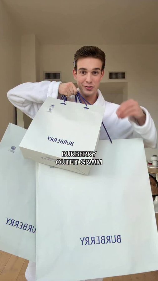 Instagram post by @lucamornet for Burberry. Caption reads: did I make the right jacket choice?! @burberry....