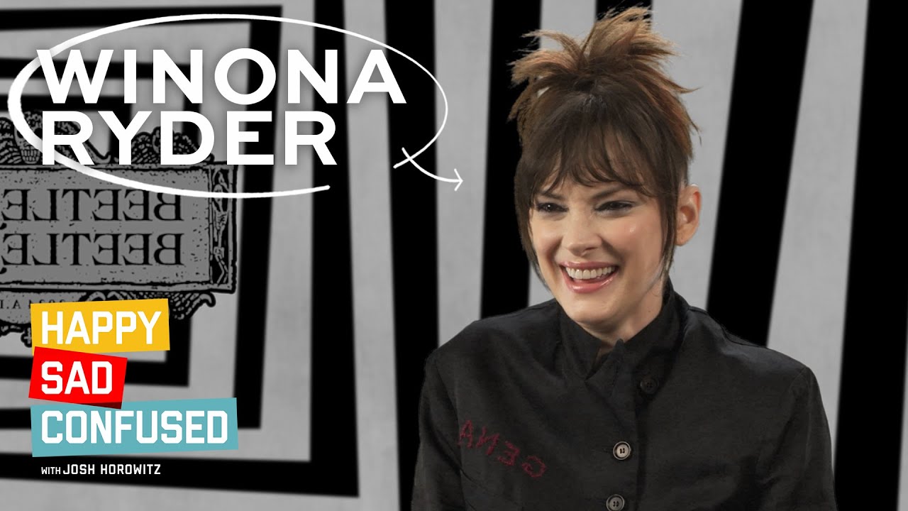 YouTube post by @JoshHorowitz for Green Chef. Caption reads: Winona Ryder on BEETLEJUICE BEETLEJUICE, STRANGER....