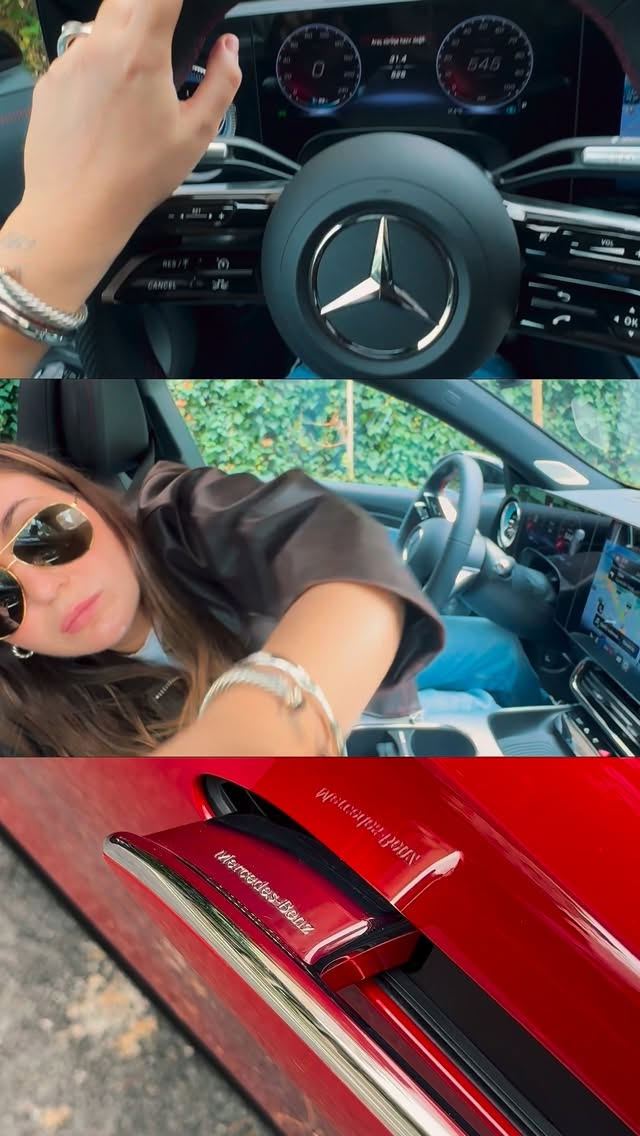 Instagram post by @asilasli for Mercedes-Benz. Caption reads: your girl painted the town red with new....