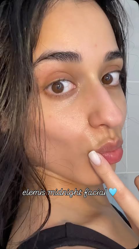 Instagram post by @navsdance for ELEMIS. Caption reads: a midnight facial w my faves @elemis_uki #ad ✨🩵....