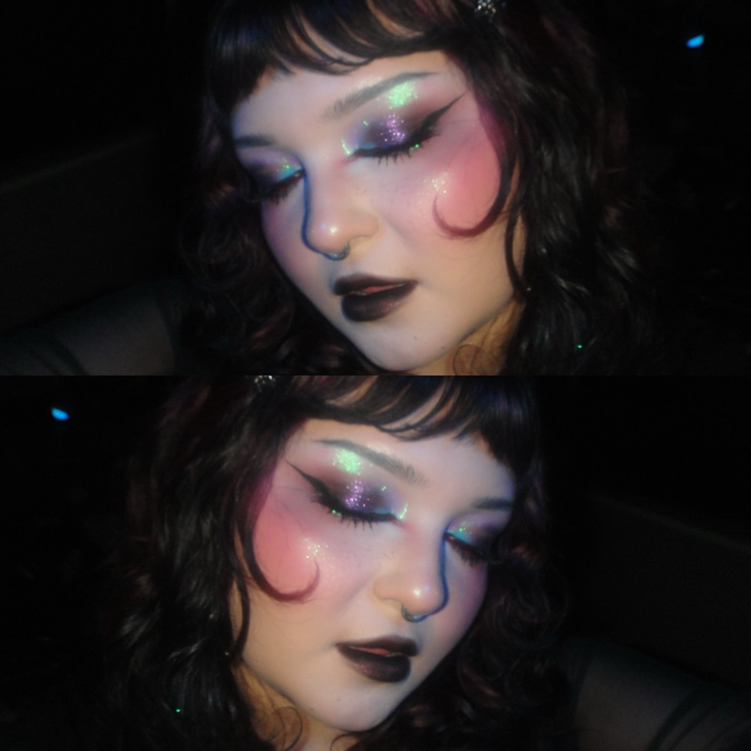 Instagram post by @celestehexe for HALF MAGIC. Caption reads: [...] @kaleidosmakeup blush shade sanguine....