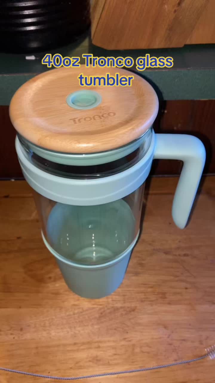 TikTok post by @krissybh for Tronco. Caption reads: 40oz glass tumbler @Troncoofficial #glasstumbler....